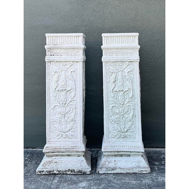 Vintage Cast Concrete Relief Pedestals - A Pair For Sale - Image 11 of 12