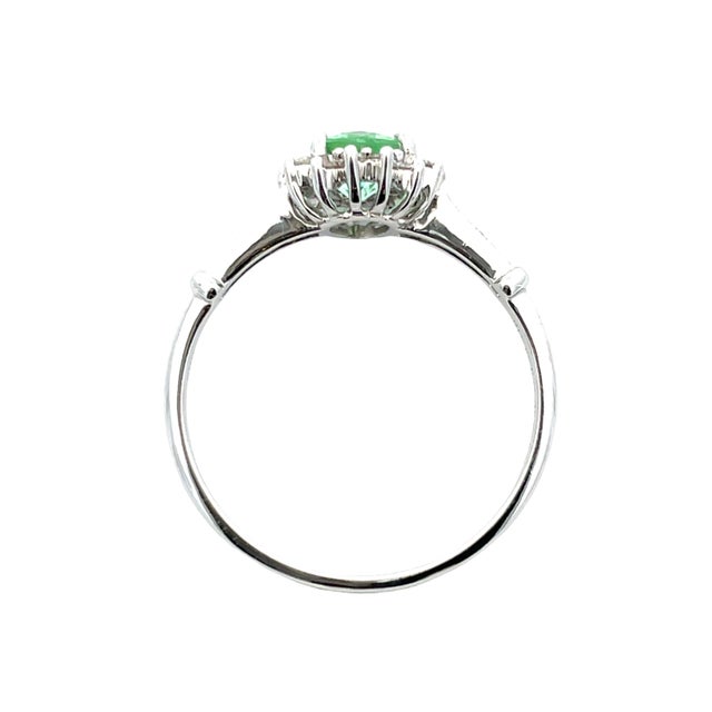 Modern 14k White Gold Green Paraiba Tourmaline & Diamond Pear Halo Ring, Size 7 For Sale - Image 3 of 11