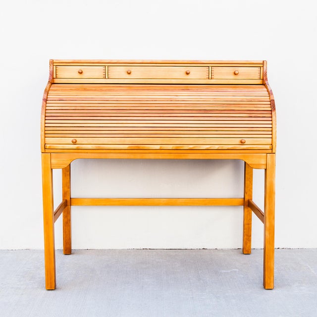 1980s Restored Danish Modern Solid Pine Rolltop Desk by Andreas Hansen For Sale - Image 17 of 18