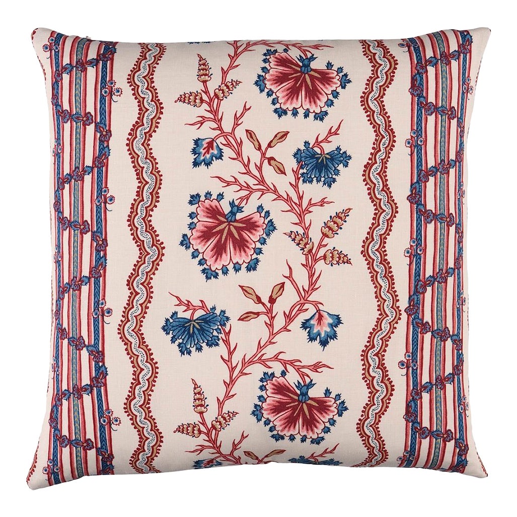 Schumacher Parvati Floral Stripe Pillow In Vermillion | Chairish