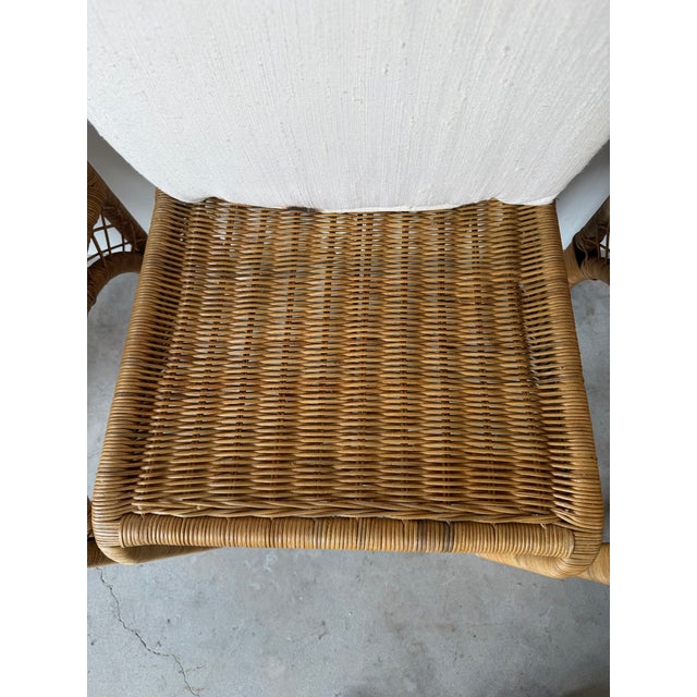 Vintage Coastal Organic Woven Wicker & Metal Frame Dining Chairs – Set of 4 For Sale - Image 11 of 12