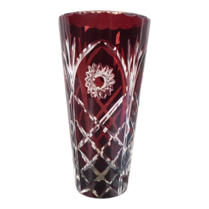 1950s Dark Pink Cut to Clear Vase