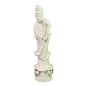 Vintage Mid 20th Century Chinese Blanc De Chine White Porcelain Figural Statue Deity Guan Yin (Kwan Yin)