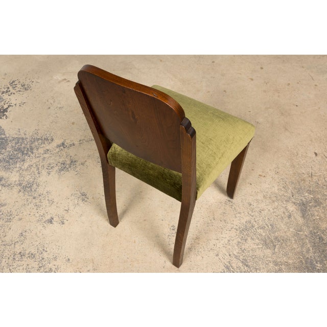 Set of 6 French Art Deco Walnut Dining Chairs in Olive Green Velvet, 1930s For Sale - Image 9 of 18