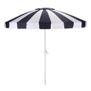 Buti 9 Ft Crank Umbrella, Navy Cabana Stripe/White Pole For Sale