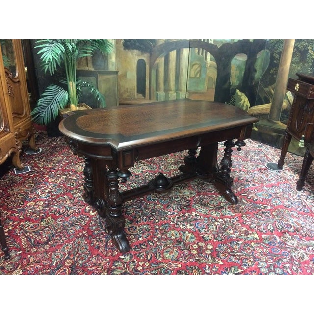 Late 19th Century Antique Library Table, Victorian Accent Table, Walnut and Tiger Maple For Sale - Image 5 of 12