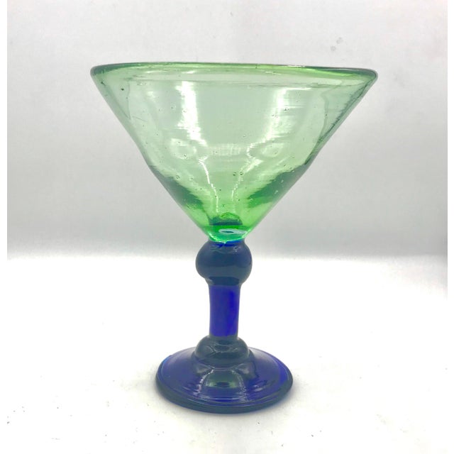 1980s Hand Blown Green and Cobalt Martini - Set of 4 For Sale In New York - Image 6 of 8