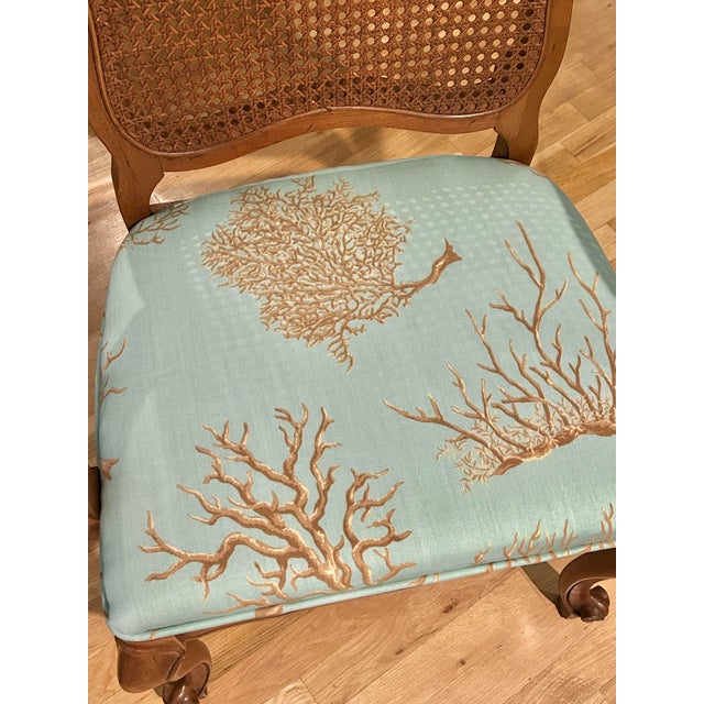 1964 French Style Louis XV Armchair With Caned Back and Thibaut “Coral Gables” Upholstered Seat For Sale In New Orleans - Image 6 of 14