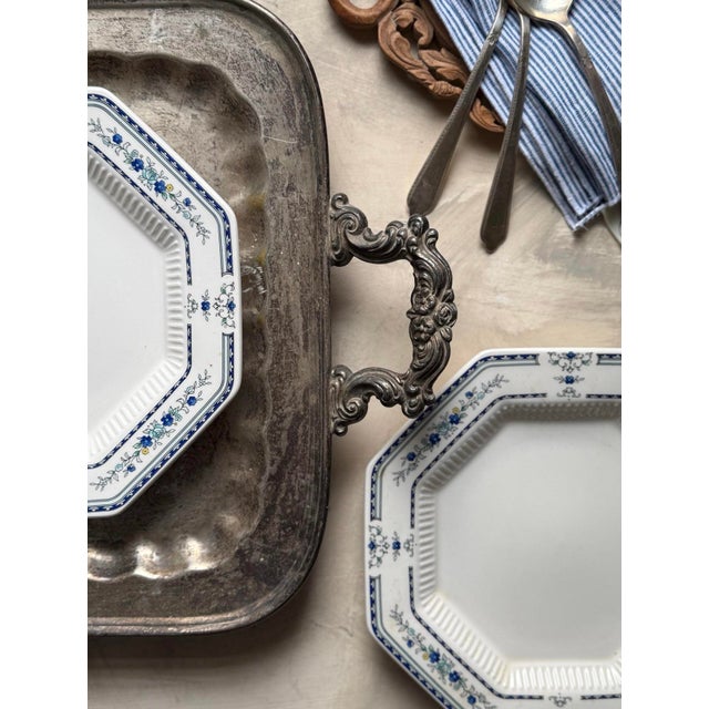 Mid-Century Modern Vintage Nikko Newport Octagon Plates 8.25 Inch Diameter - Blue Floral Japan Classic Collection - a Pair For Sale - Image 3 of 7