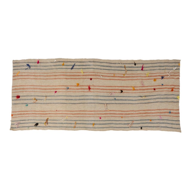 Turkish Neautral Vintage Wool Kilim Runner For Sale