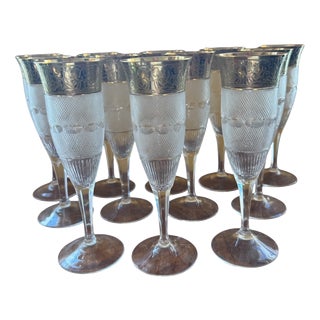 Crystal Splendid Champagne Flutes with 24K Gold Rim from Moser, 1940s, Set of 12 For Sale