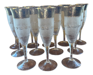 Crystal Splendid Champagne Flutes with 24K Gold Rim from Moser, 1940s, Set of 12