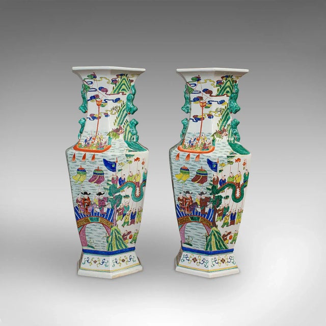 Early 20th Century 1900s Ceramic Oriental Urns - A Pair For Sale - Image 5 of 13