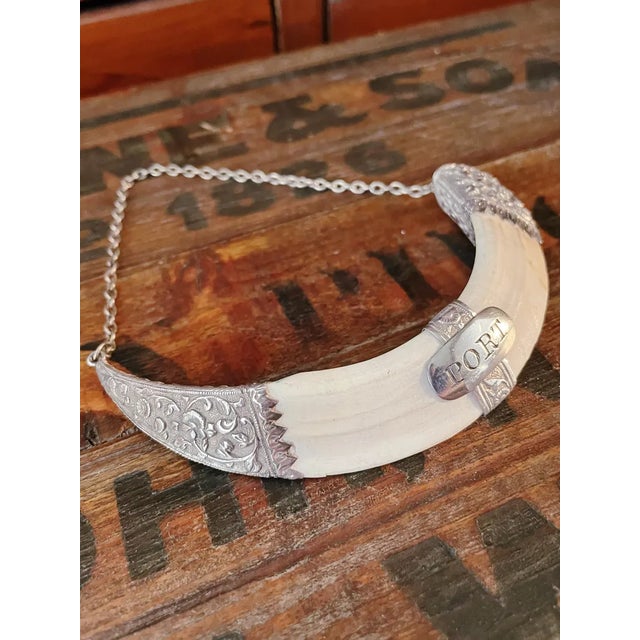 Antique British Colonial Sterling & Antler Port Decanter Tag For Sale - Image 4 of 7