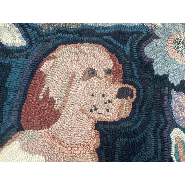 "The Faithful Companion" American Folk Art Hound Pictorial Hooked Rug, 1920s For Sale In West Palm - Image 6 of 18