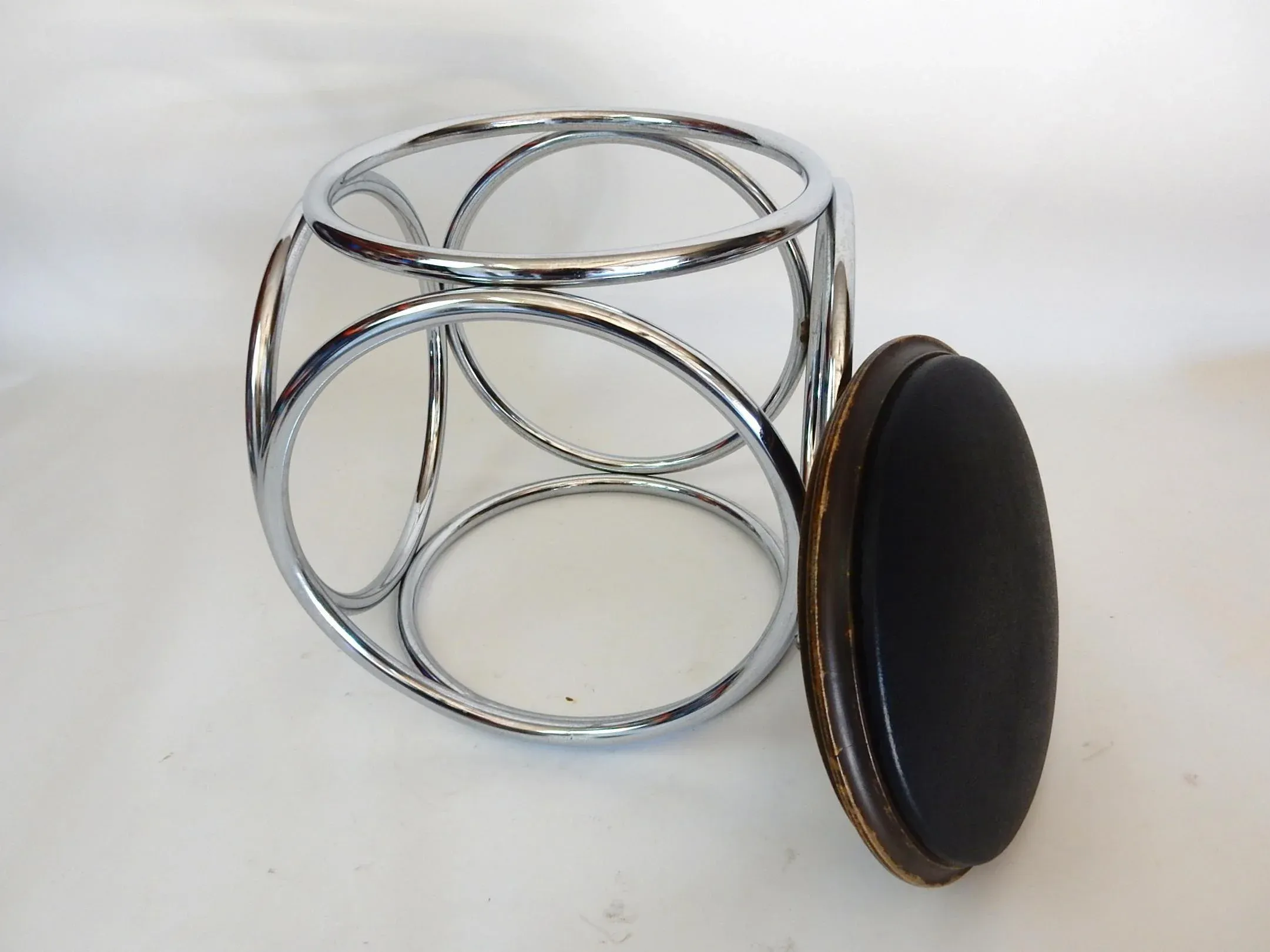 French Art Deco Jean-Pierre Laporte Design Tubular Circle Stool or
