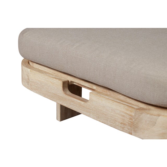 Eclipse Outdoor Solid Teak Wood Natural Look Sun Lounger - Grey Fabric For Sale - Image 10 of 11