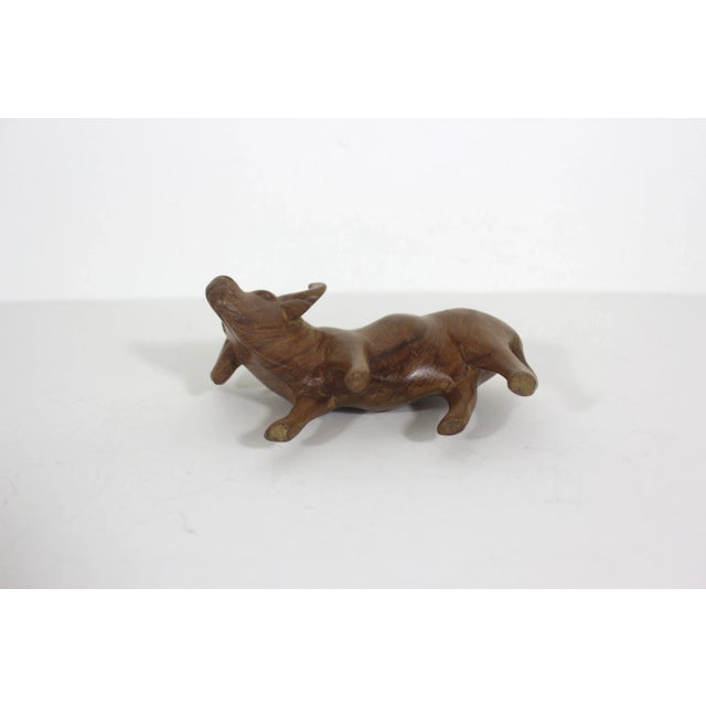 Wood Vintage Carved Water Buffalo Teak Wood Bull Sculpture For Sale - Image 7 of 7