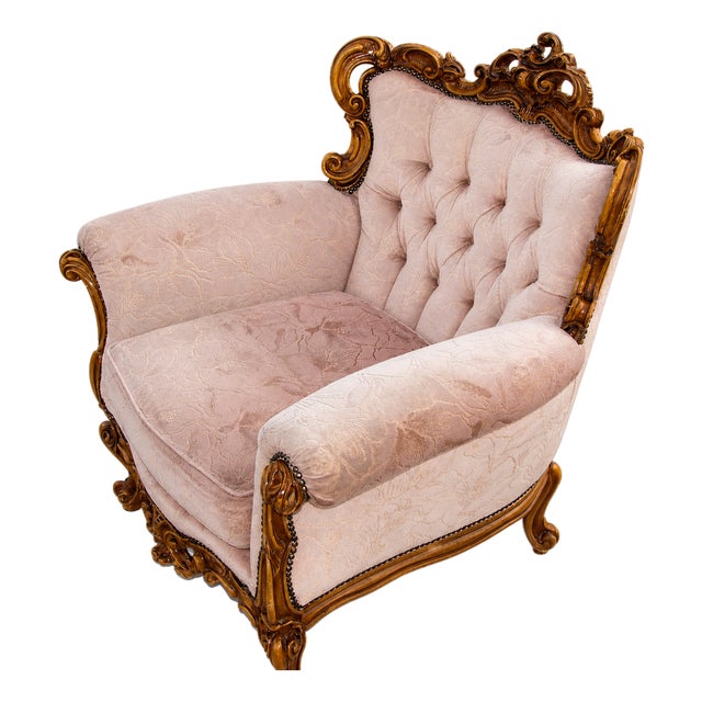 Vintage French Armchair in Fabric and Wood, 1960s For Sale