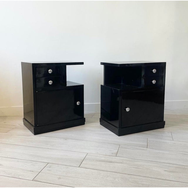 Art Deco Bedside Tables in Black Lacquer, 1940s, Set of 2 For Sale - Image 15 of 15