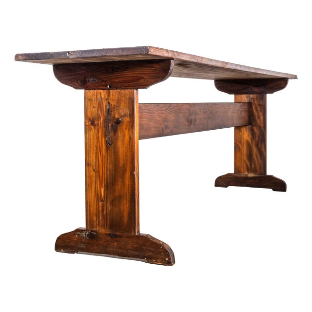 Arts and Crafts French Scrubbed Top Dining Table, 1940s For Sale