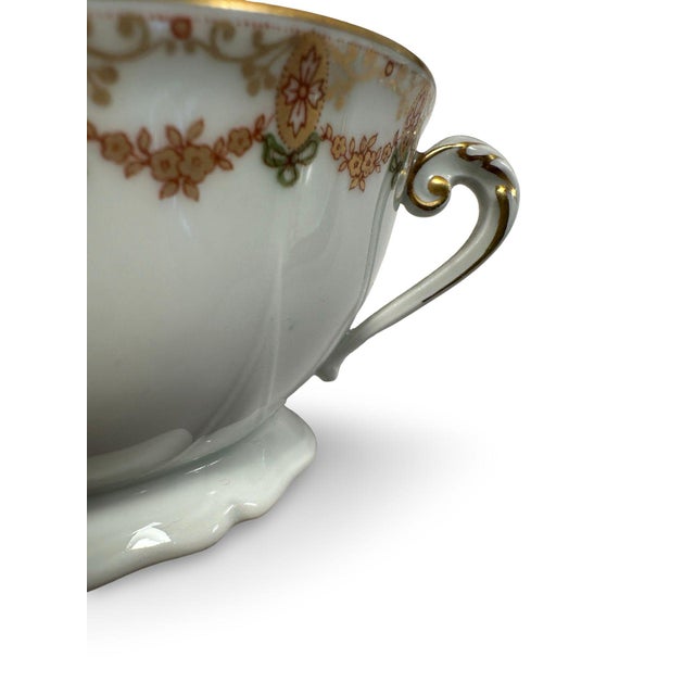 Vintage Limoges France Porcelain Coffee and Croissant Set, Hand Painted Gold Trim Tea Cups and Crescent Plates - Set of 6 For Sale - Image 9 of 10