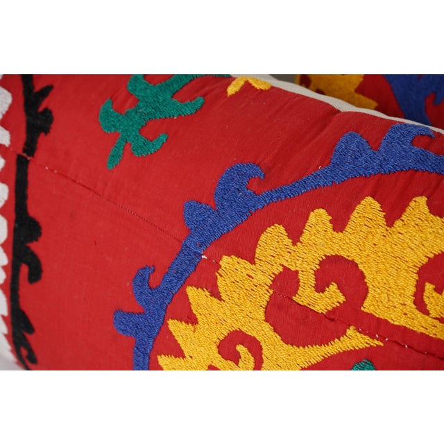 Mid-Century Modern Suzani Red Pillow Cover - A Pair For Sale - Image 3 of 4