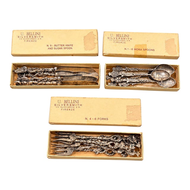1960s Italian Silver-Plate Flatware—Three Box Sets, 18 Pieces Total For Sale