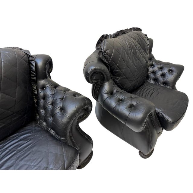 Set of Large Mid-Century Modern Chesterfield Style Lounge Chairs, 1980s, Set of 2 For Sale - Image 9 of 12
