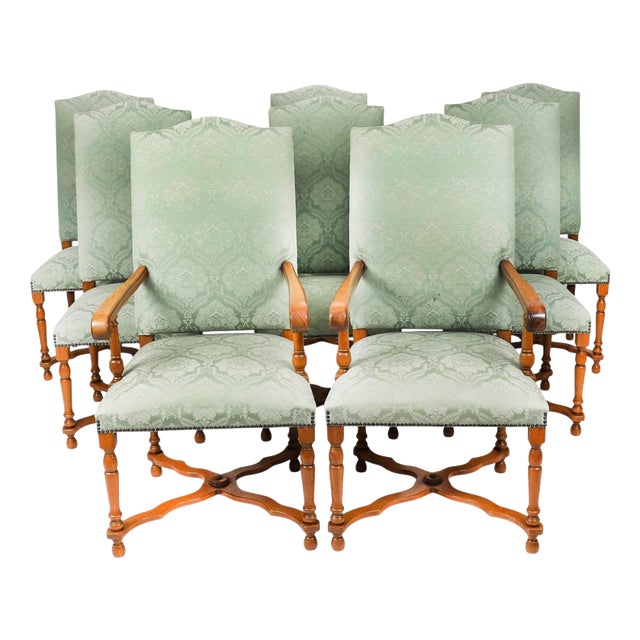 Vintage High Back Dining Chairs in Oak, Set of 8 For Sale