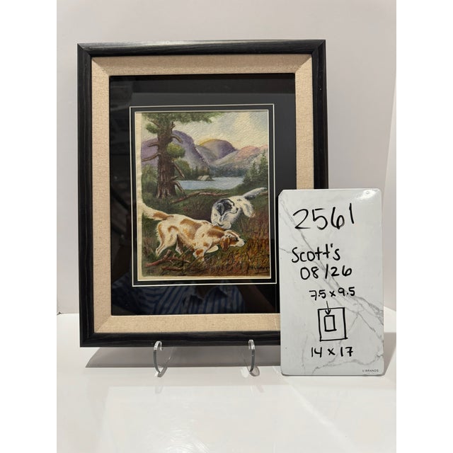 Brown 1940s W. C. Vincent Signed Hunting Dogs Mountain Lake Landscape Painting Framed For Sale - Image 8 of 8