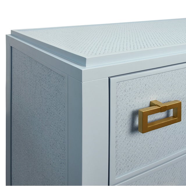 2020s Matthew Izzo Home Atticus Matte Light Blue Six Drawer Chest With Grasscloth Drawer Fronts and Brass Hardware For Sale - Image 5 of 7