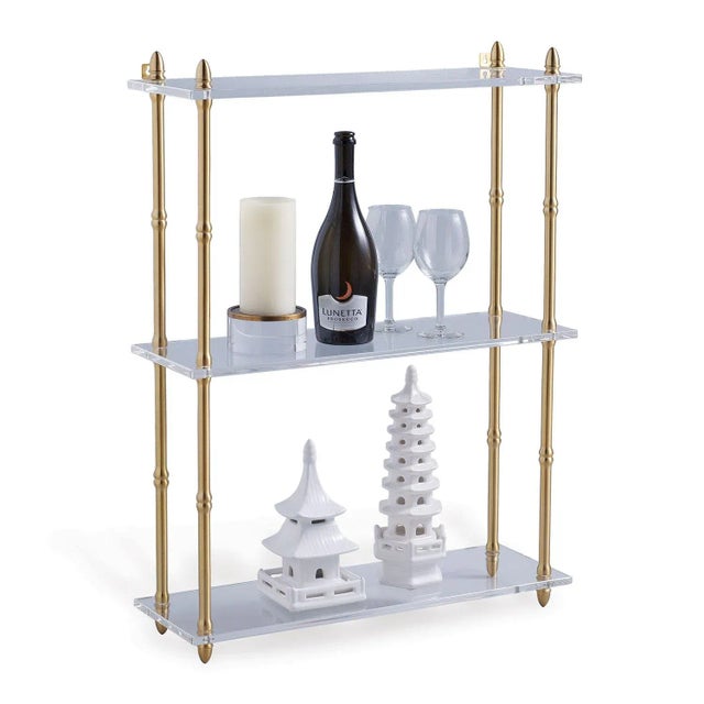 Hollywood Regency Carmel 3-Tier Brass/Lucite Shelf, 24" Wide For Sale - Image 3 of 3