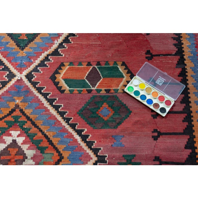 1920s Antique Tribal Geometric Rug Finely Woven Kilim Rug - 6’1” X 9’7” For Sale - Image 9 of 14