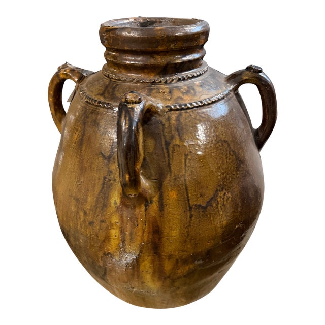 Antique 19th-C. South of France Glazed Earthenware Olive Oil Jar For Sale