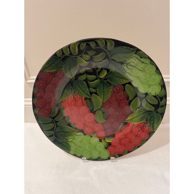 Burgundy Vintage Mexican Hand Painted Grape Harvest Decorative Plate For Sale - Image 8 of 12