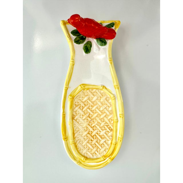 This charming mid-century kitchen set is beautifully adorned with vibrant red cardinals and lush green leaves, set against...