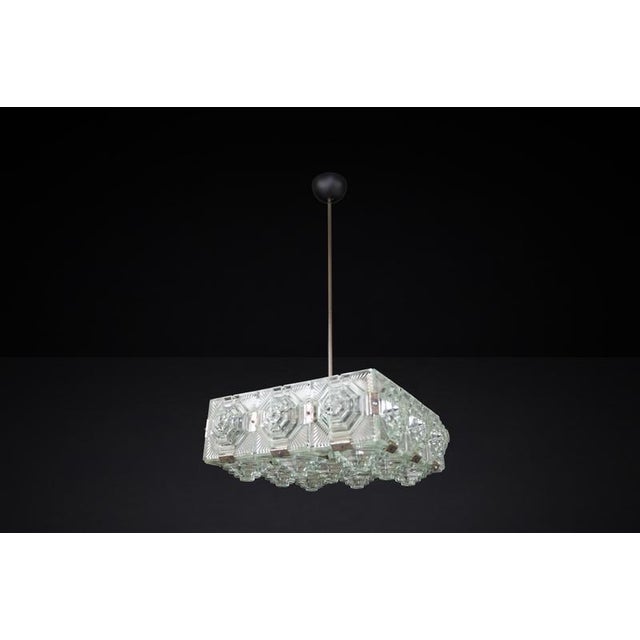 Mid-Century Bohemian Modern Glass & Chrome Chandelier, Czechoslovakia, 1970s For Sale - Image 9 of 10
