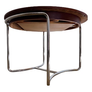 Round Dining Table in Chrome and Walnut Finish For Sale