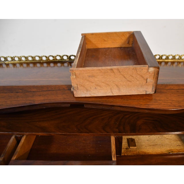 1880s Antique French Louis XV Walnut & Satinwood Inlay Secretary Ladies Desk For Sale - Image 14 of 18