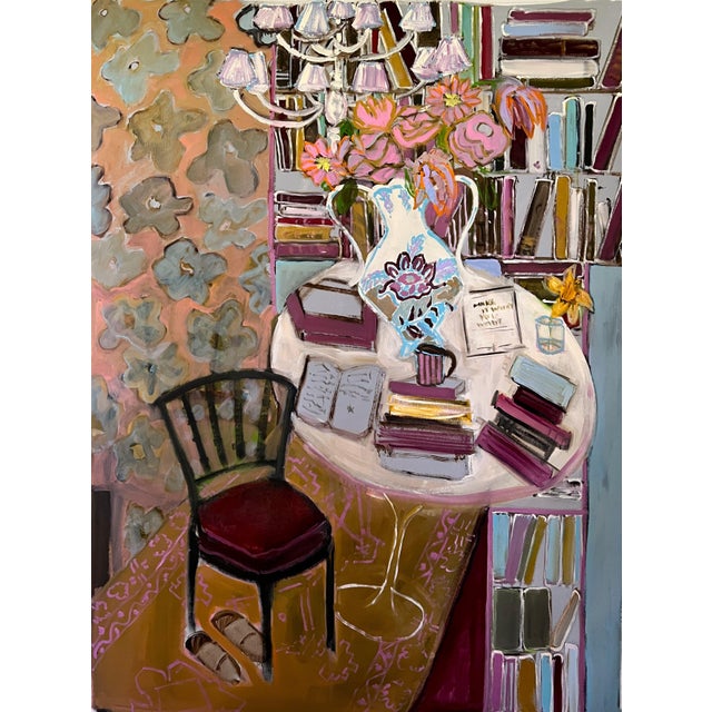 Textile Expressionist Original Oil Painting "She's Well Read Too" by Shann Spishak For Sale - Image 7 of 8