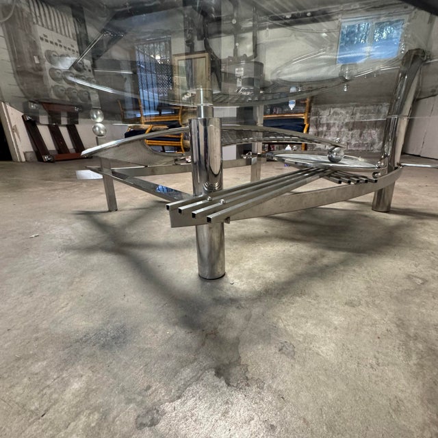 Dia J Mehringer Custom Sculptural Chrome Steel & Glass Coffee Table For Sale - Image 10 of 10