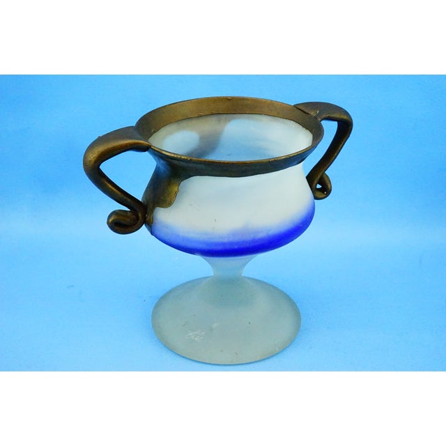 1970s 20th CenturyVase in Satin Glass and Galvanized Copper or Bronze by Filip Ravert, Bucharest, 1970s For Sale - Image 5 of 18