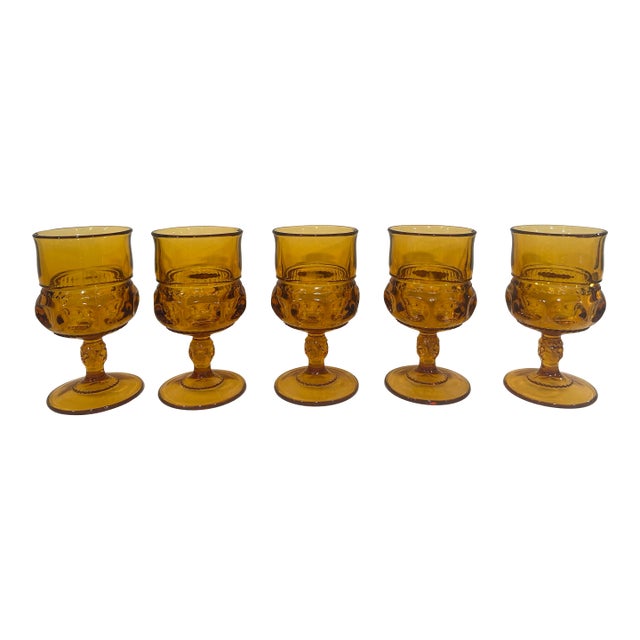 1960s Mid Century Modern Amber Wine Glasses - Set of 5 For Sale