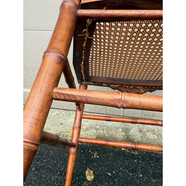 Antique Faux Bamboo R J Horner Style Caned Accent Chair For Sale - Image 17 of 18