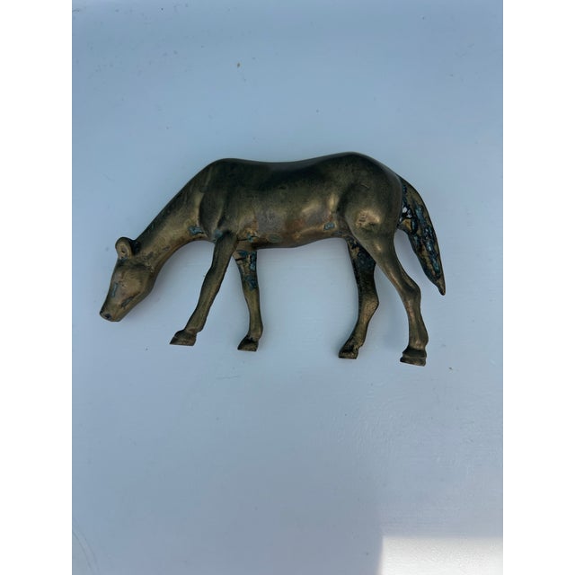 Brass Horse Figurine from Mid 20th Century . Animal Horse Head Down as if Grazing . Vintage Home or Office Decoration. Us...
