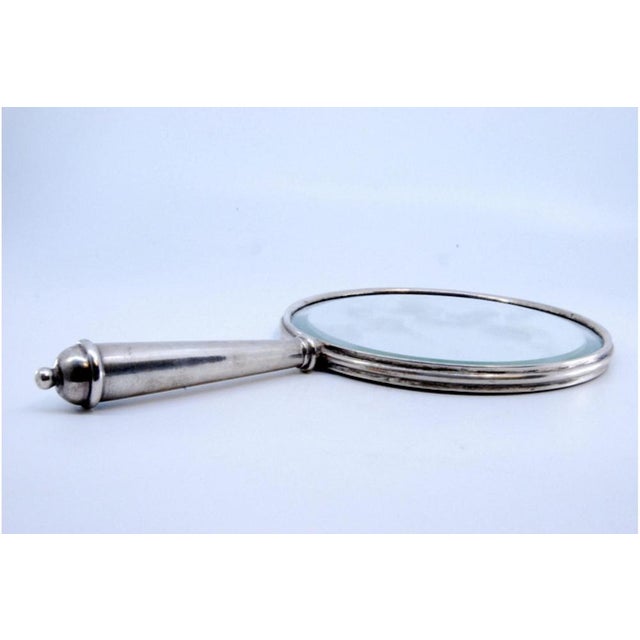 Silver Hand Mirror with Handle Grooves and Casing For Sale - Image 3 of 8