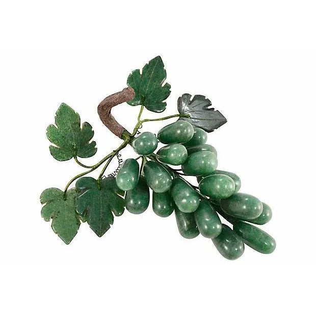 Large vintage hand carved natural dark green aventurine stone eight inch grape cluster with finely veined pale green...