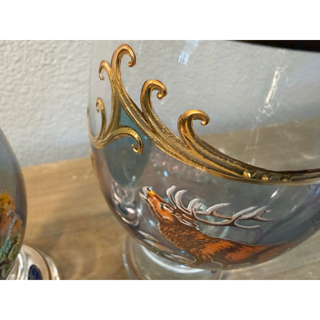 Crystal Hand Painted Elk Glasses 2 Glass Sets 1990's For Sale - Image 11 of 11
