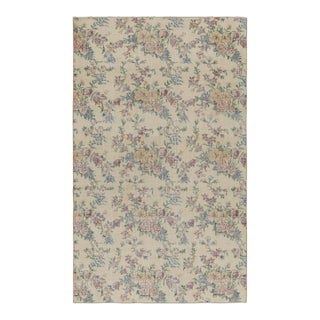 Vintage Zeki Müren Rug in Beige With Pastel Jewel-Tone Florals, From Rug & Kilim For Sale